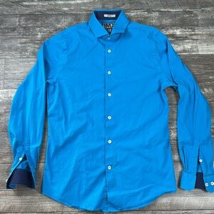 Express 1MX F  Men's Blue Fitted Shirt, Size Medium Stretch